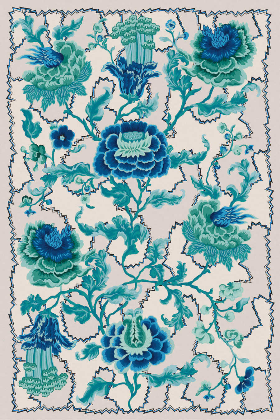 美式风格青绿色花朵图案地毯贴图
