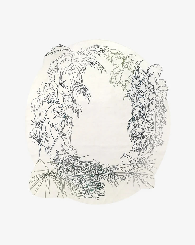现代新中式黑白植物图案地毯贴图