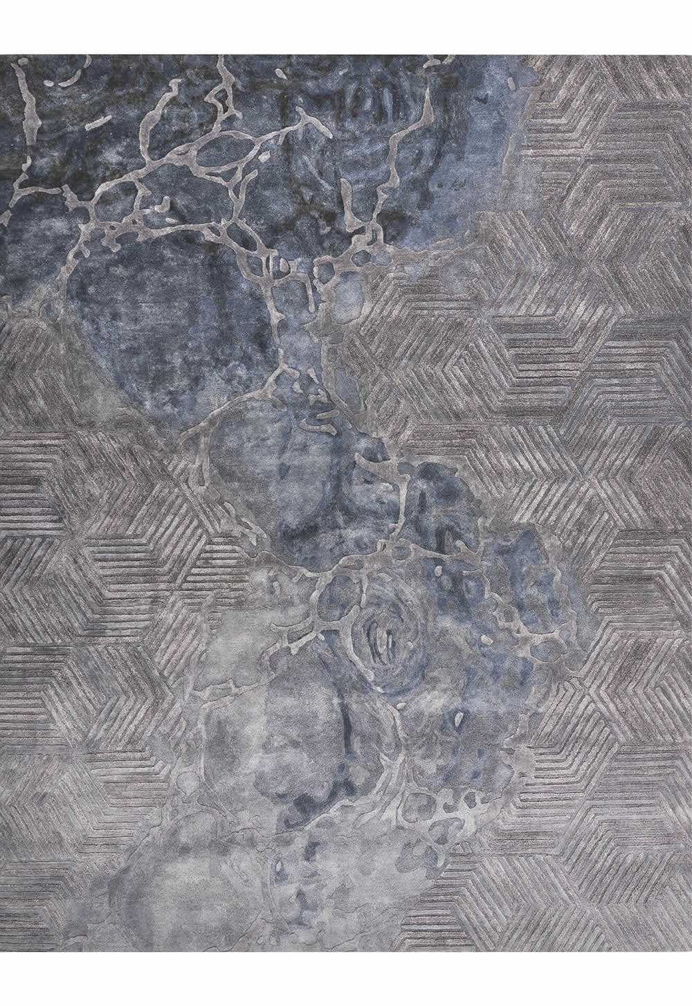 新中式蓝灰色人造丝几何图案地毯贴图