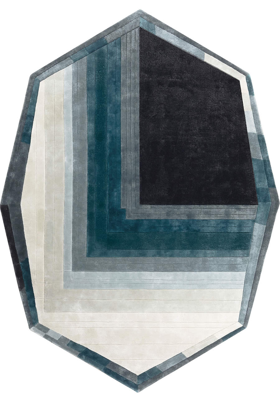 现代时尚青灰色几何异形图案地毯