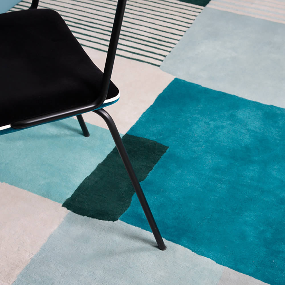 现代简约蓝色几何色块条纹图案地毯贴图