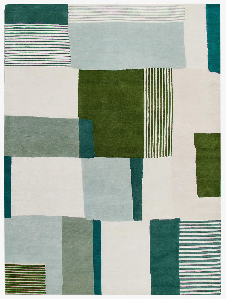 现代简约青绿色几何色块条纹图案地毯贴图