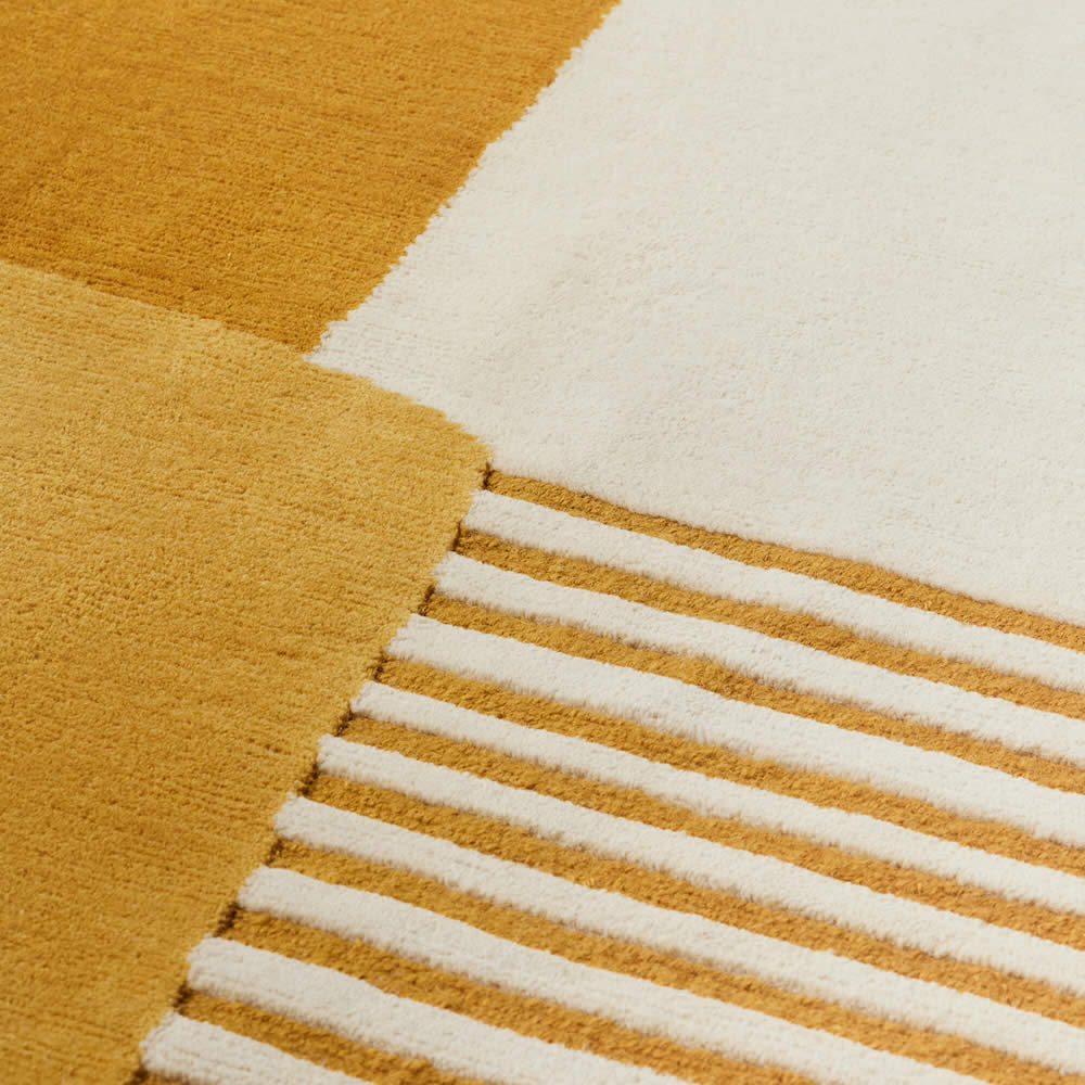 现代简约咖黄色几何色块条纹图案地毯贴图