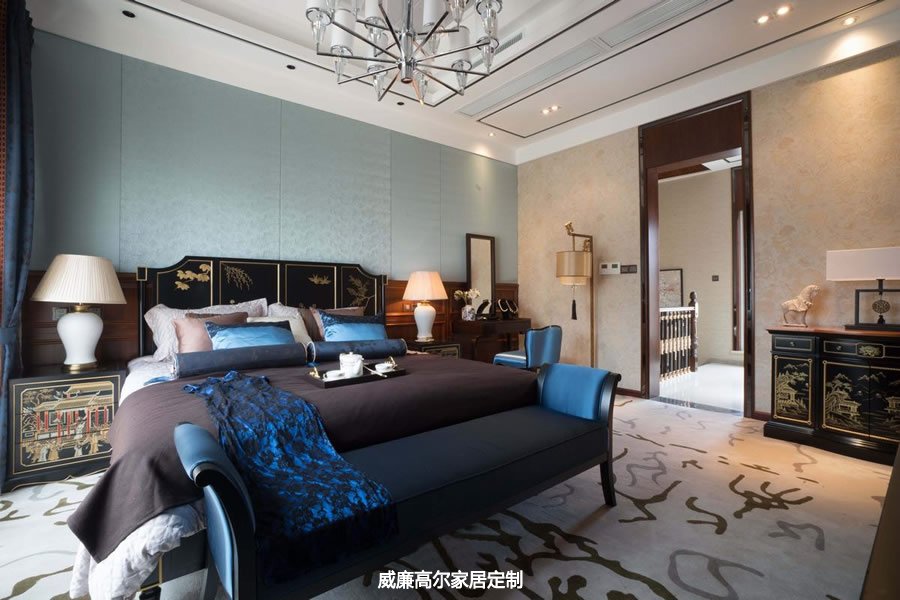 新中式风格样板房客厅卧室地毯案例效果图