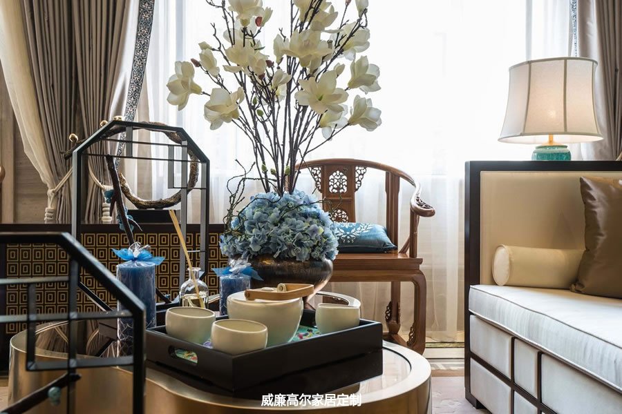 新中式风格样板房客厅卧室地毯案例效果图