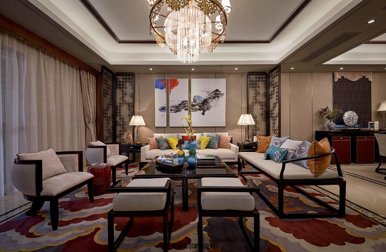 珠海弘泰豪庭新中式样板房客厅地毯案例