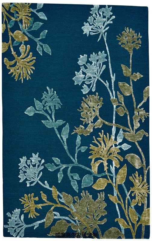 新中式风格蓝色花纹地毯贴图