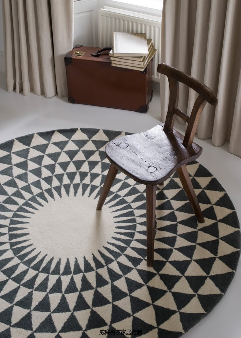 北欧风格圆形黑白色几何图案地毯贴图