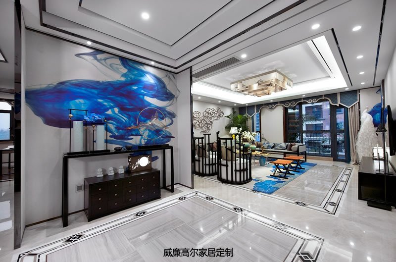新中式风格客厅地毯案例效果图--雀之跃