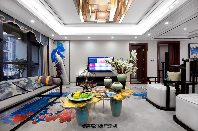 新中式风格客厅地毯案例效果图--雀之跃