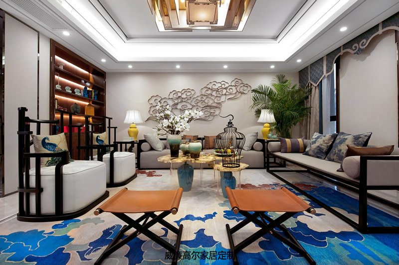 新中式风格客厅地毯案例效果图--雀之