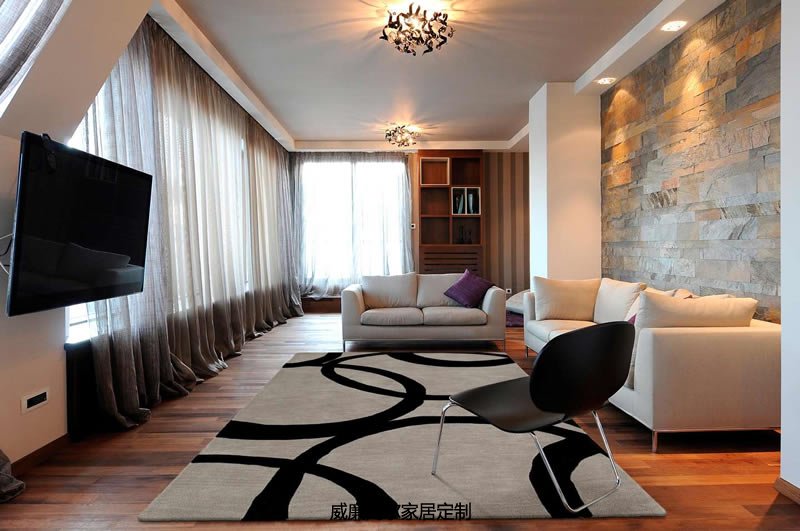 现代简约客厅沙发黑色条纹地毯贴图