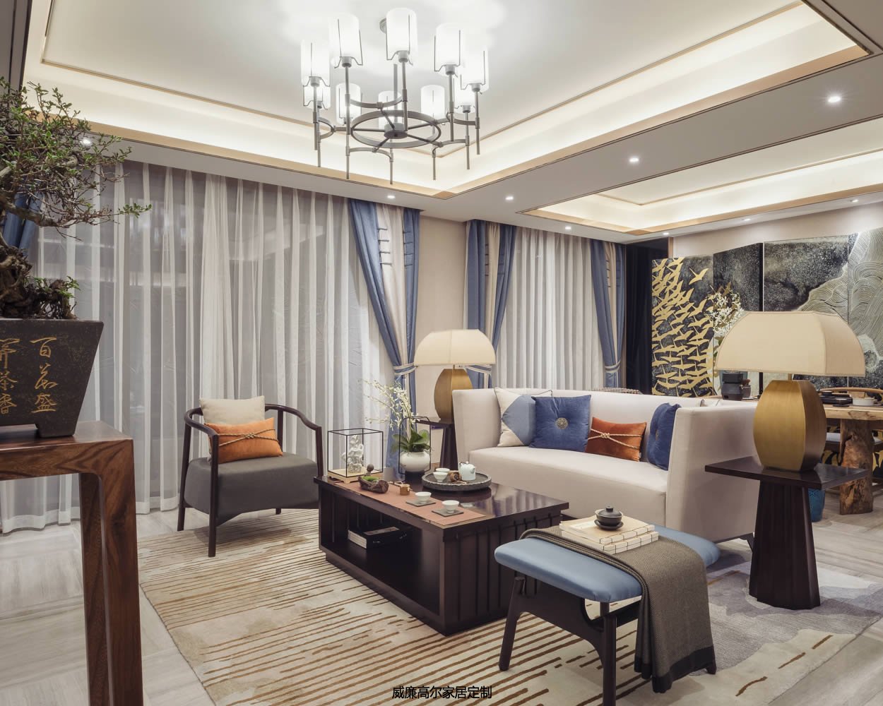 新中式风格客厅卧室地毯效果图