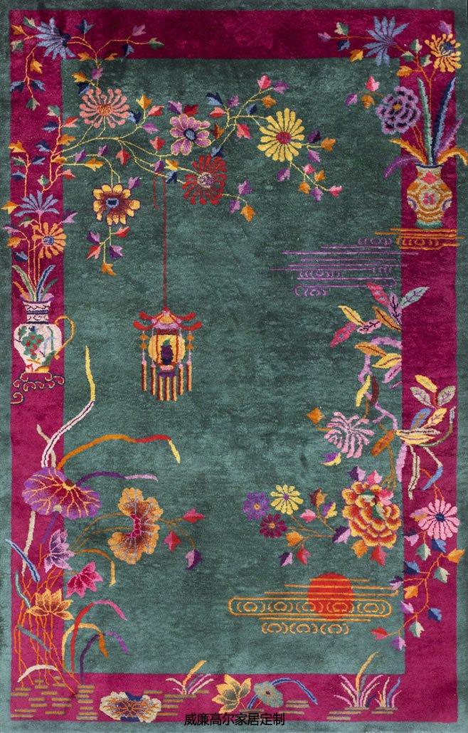 新中式古典粉色牡丹花图案地毯贴图