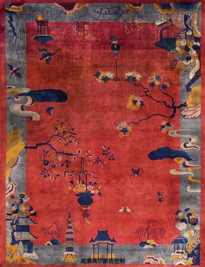 新中式古典古亭图案地毯贴图