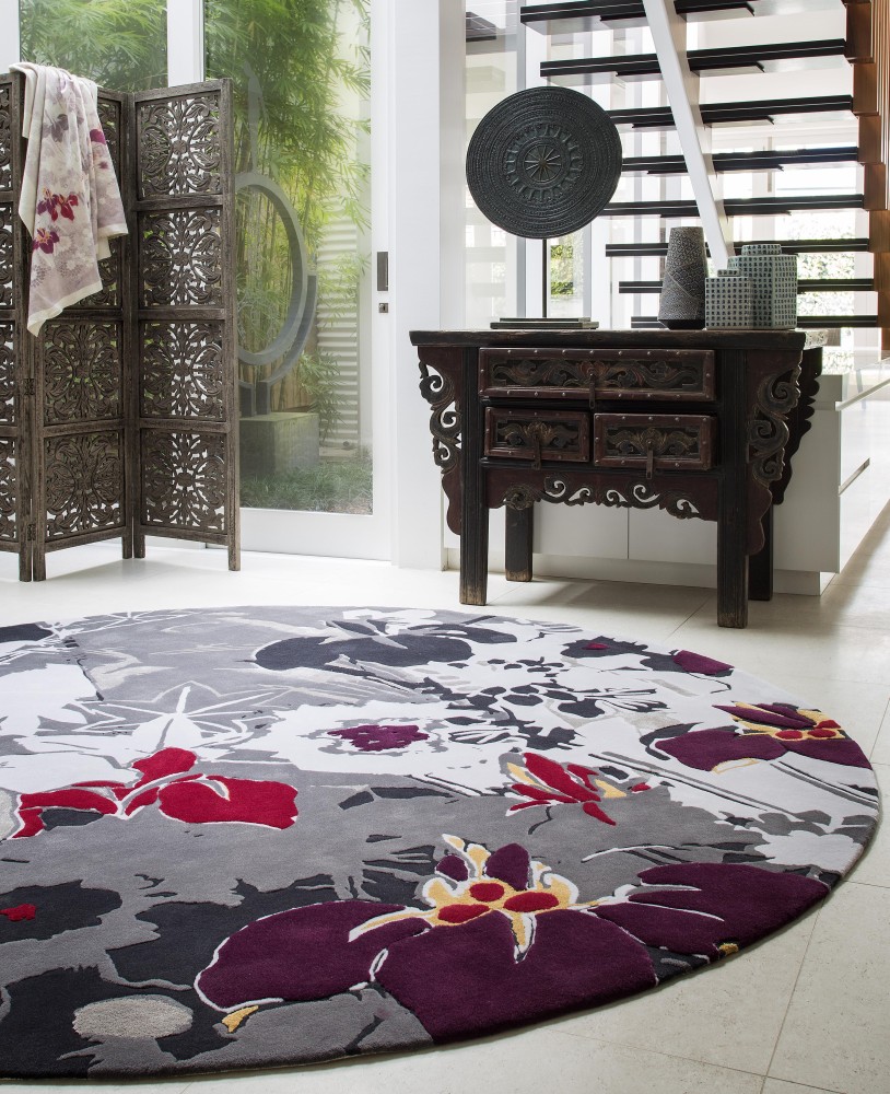 新中式风格圆形灰色花纹地毯贴图