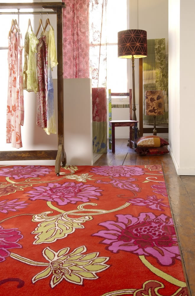 新中式风格红色花朵图案地毯贴图