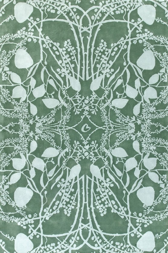 新中式古典浅绿色植物图案地毯贴图