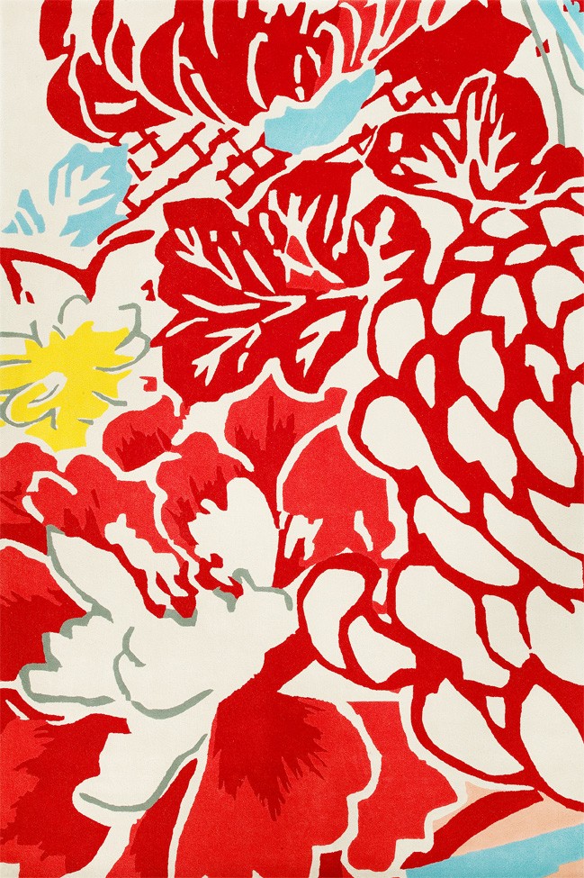 新中式风格红色花图案地毯贴图