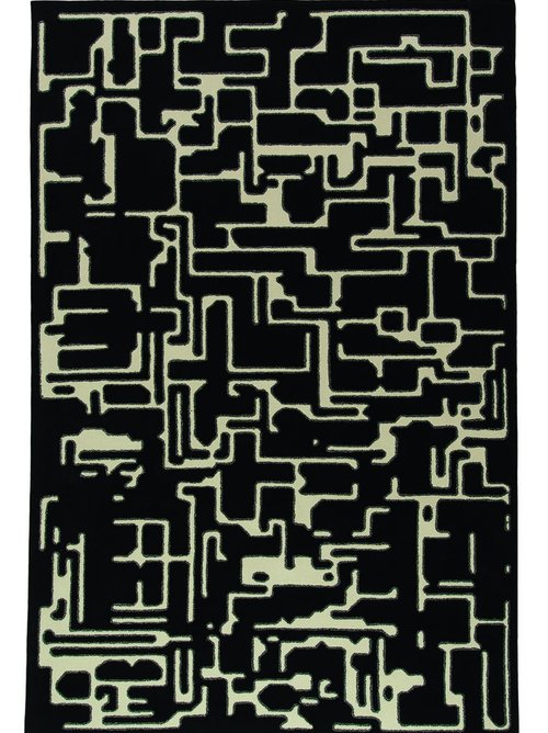 现代风格黑色几何迷宫图案地毯贴图