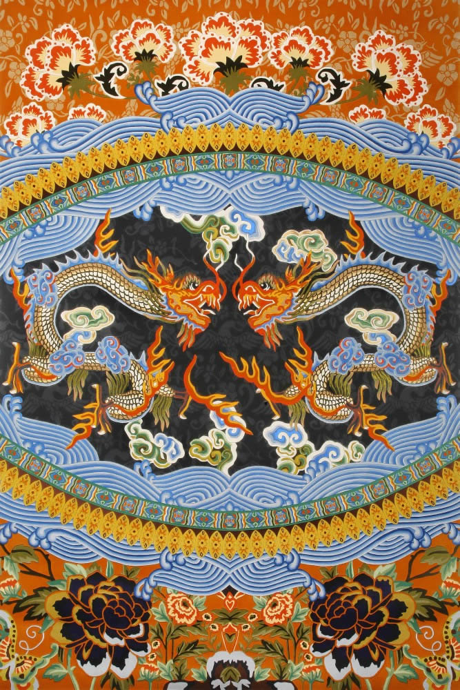 中式风格中国五爪金龙图案地毯贴图-高端定制