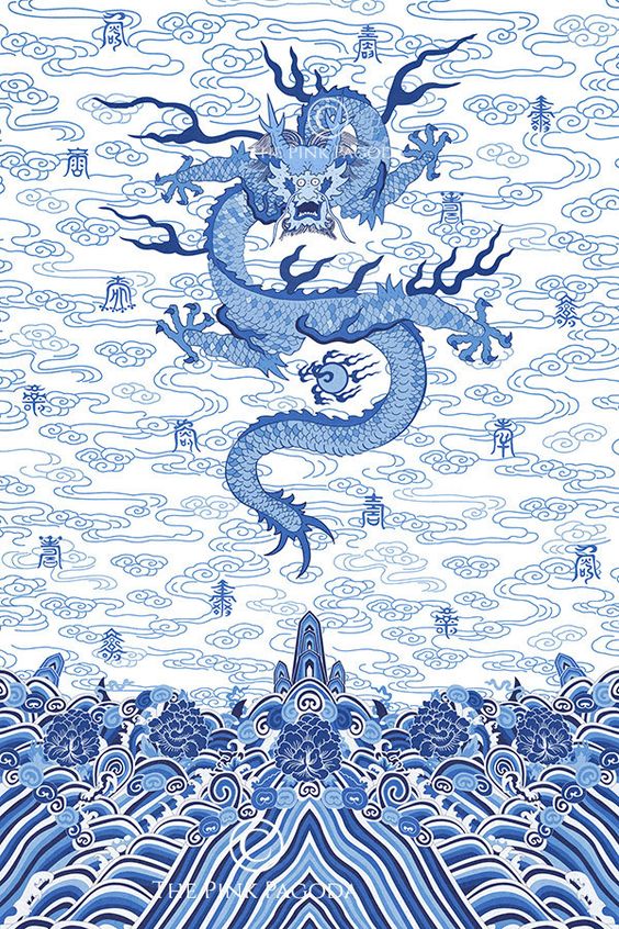 新中式青色飞龙图案地毯贴图-高端定制
