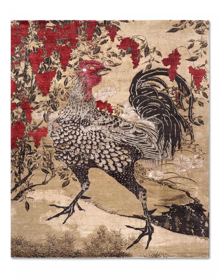 新中式公鸡图案地毯贴图-高端定制