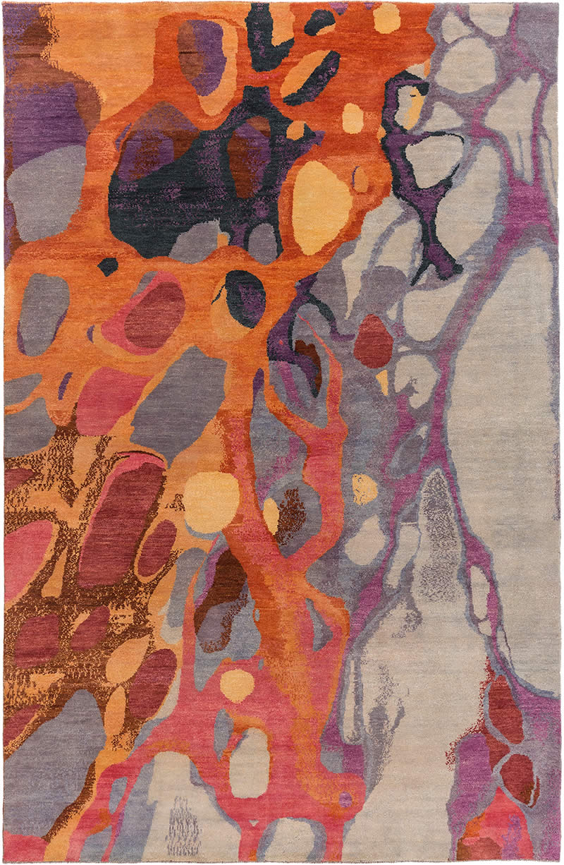 现代美式灰橙色抽象图案地毯贴图-高端定制