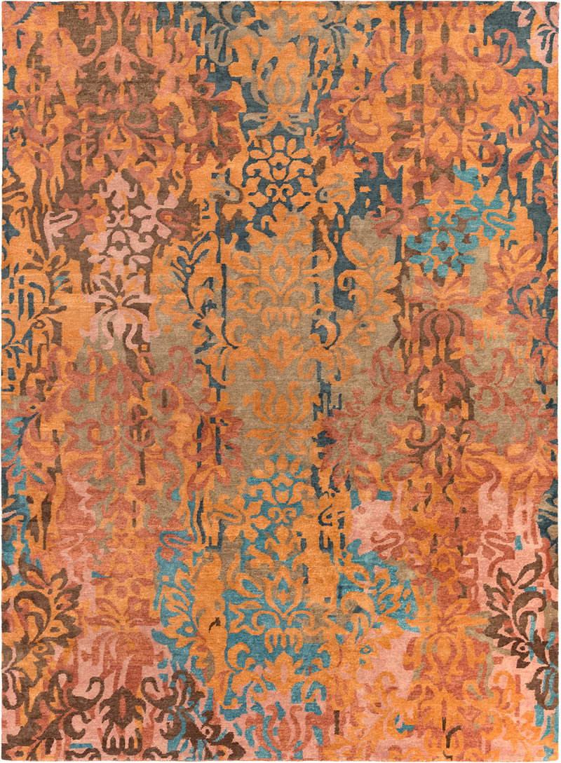 美式风格橙黄色花纹图案地毯贴图-高端定制