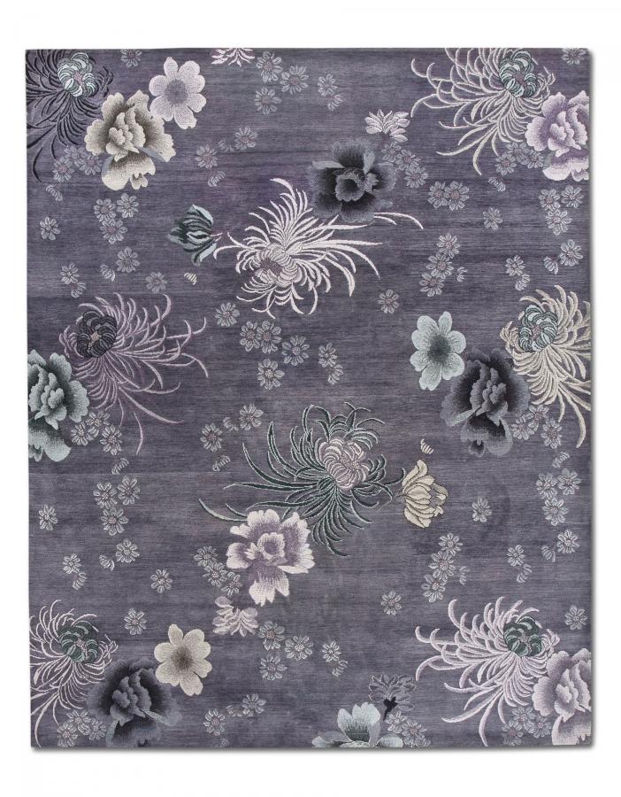 新中式灰色花朵图案地毯贴图-高端定制-3