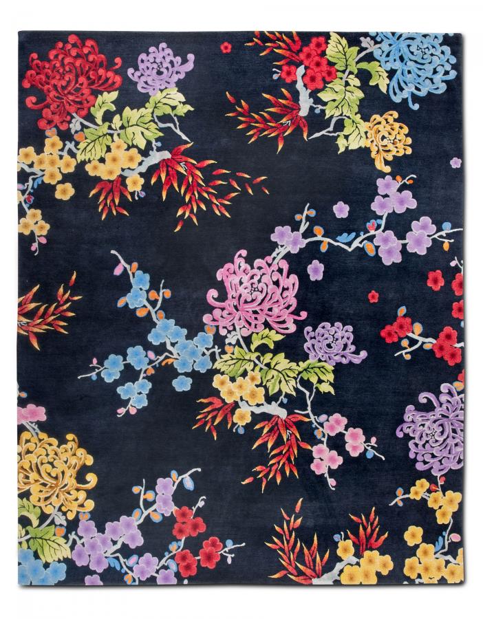 新中式梅花菊花图案地毯贴图-高端定制