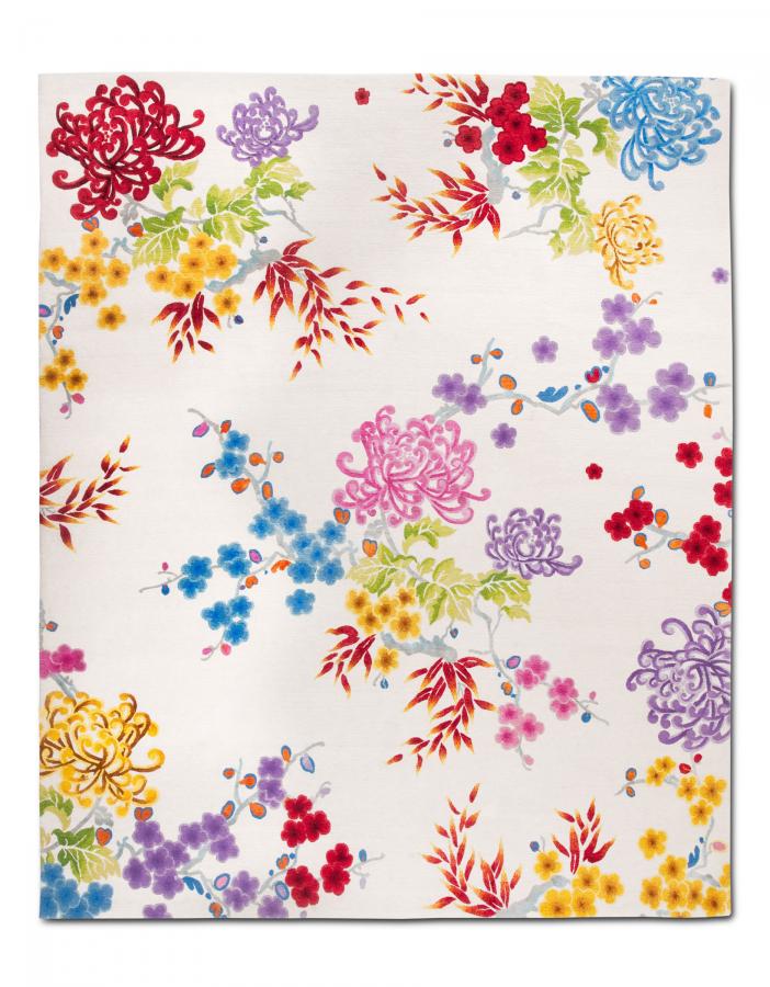 新中式梅花菊花图案地毯贴图-高端定制-2