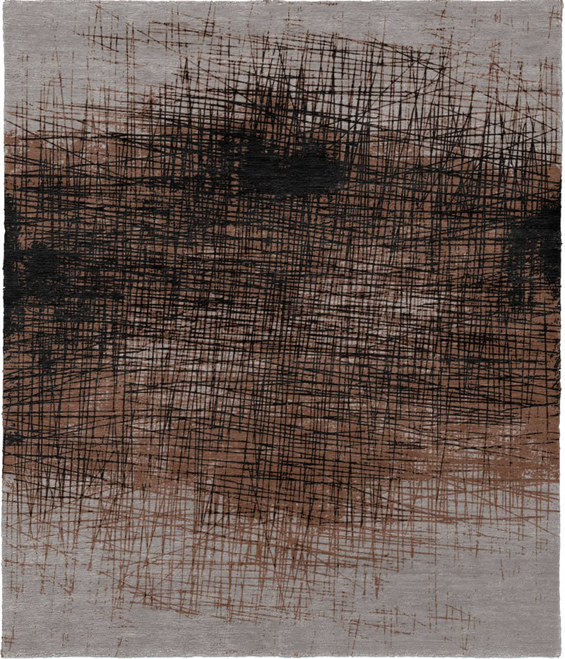 现代美式黑色咖色线条抽象图案地毯贴图-高端定制