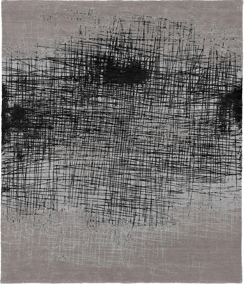 现代美式黑色白色线条抽象图案地毯贴图-高端定制