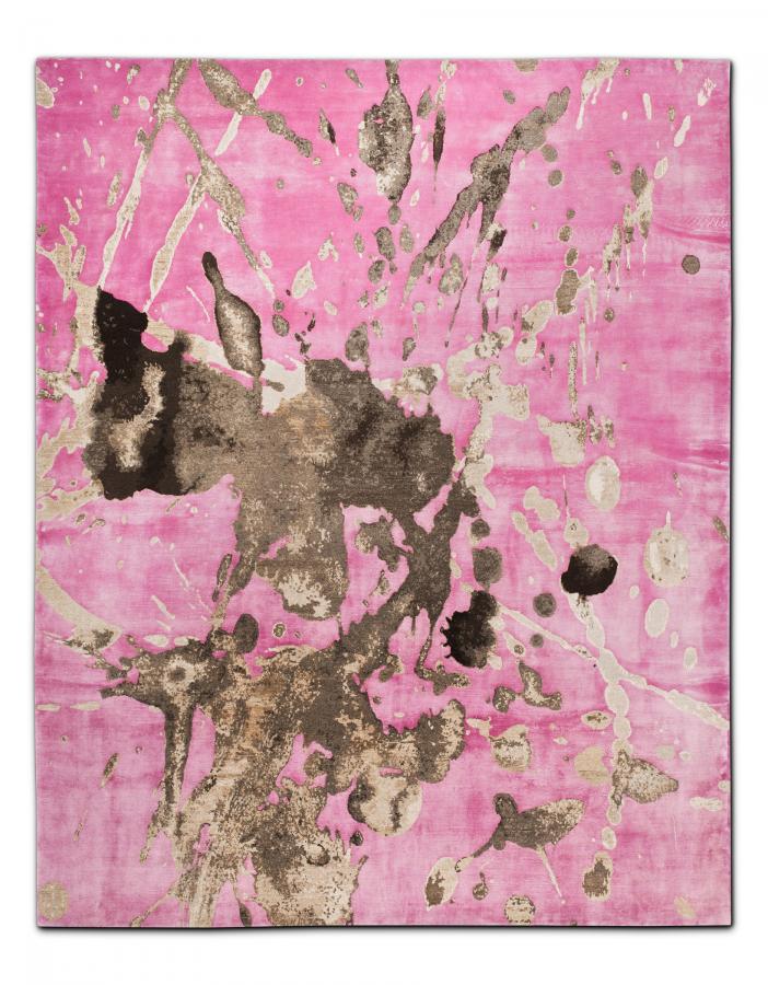 新中式粉色水墨图案地毯贴图-高端定制
