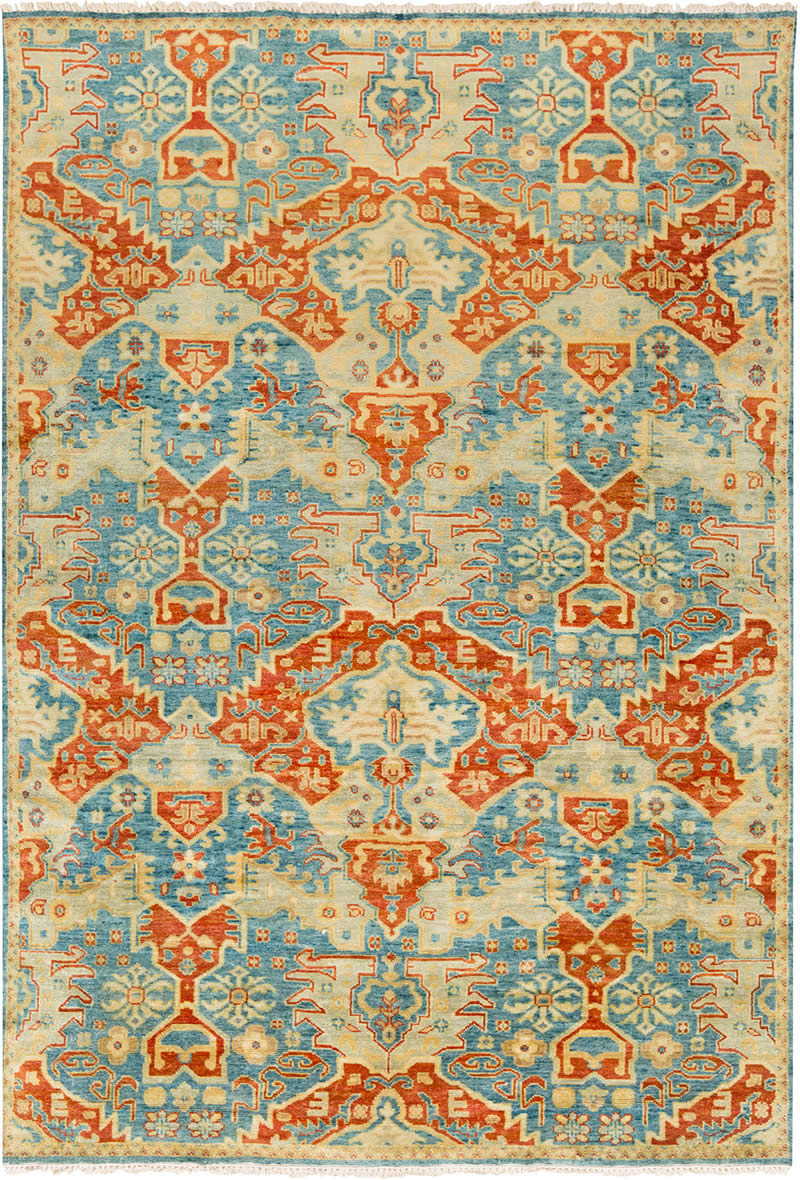 美式橙蓝色复古图案地毯贴图-高端定制