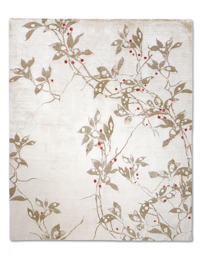 新中式植物枝柳图案地毯贴图-高端定制