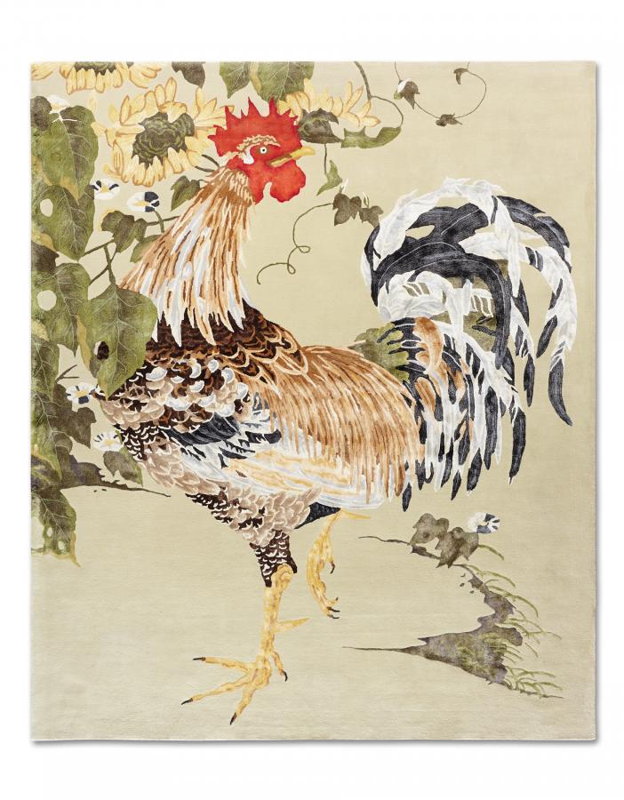新中式公鸡图案地毯贴图-高端定制-6