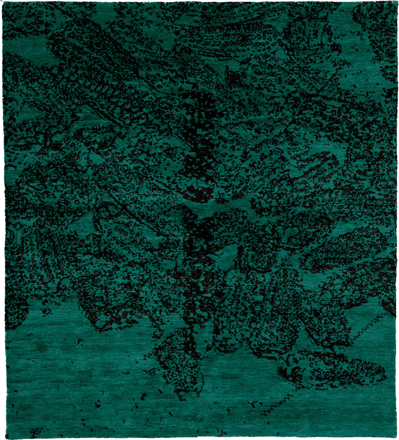 现代美式绿黑色抽象图案地毯贴图-高端定制