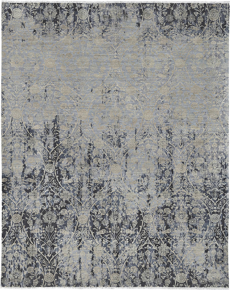 美式风格蓝灰色花纹图案地毯贴图-高端定制