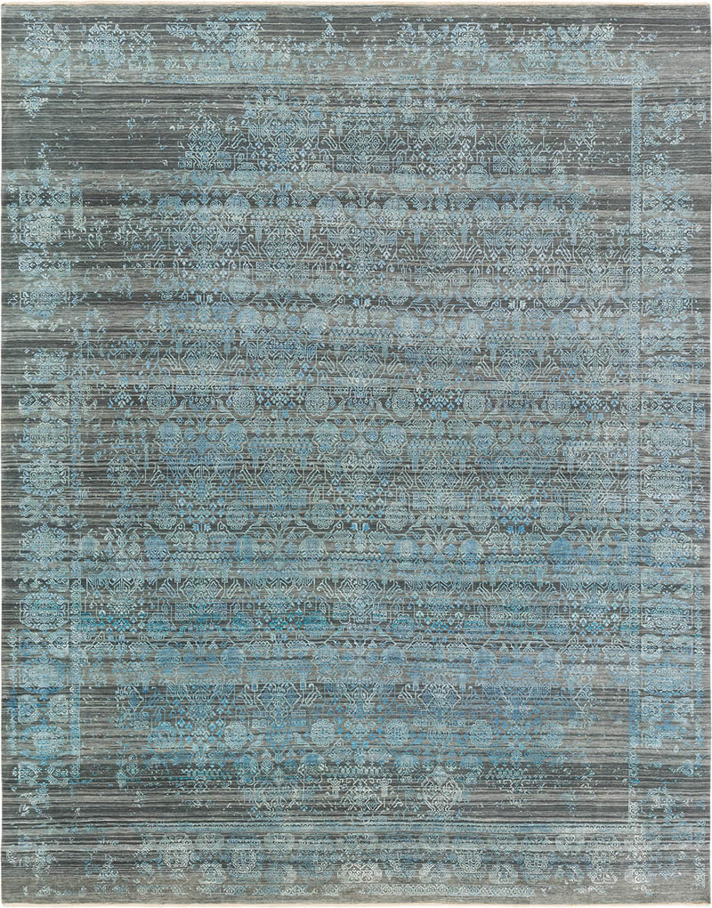 美式风格青灰色花纹图案地毯贴图-高端定制