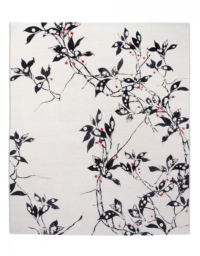新中式黑白植物图案地毯贴图-高端定制