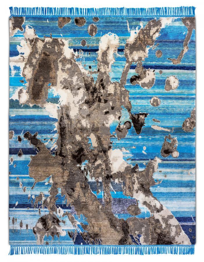 新中式蓝色水墨抽象图案地毯贴图-高端定制