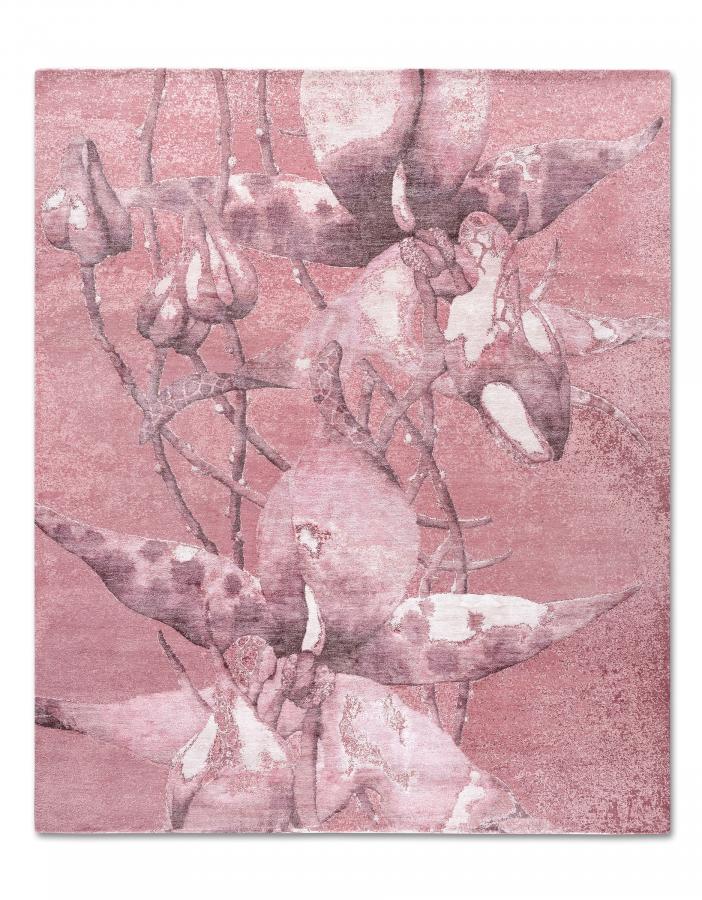 新中式风格粉色花朵图案地毯贴图-高端定制