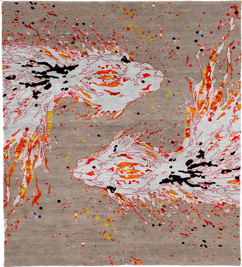 新中式小金鱼图案地毯贴图-高端定制