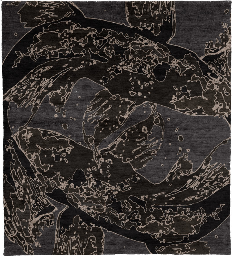 新中式黑色鲤鱼图案地毯贴图-高端定制