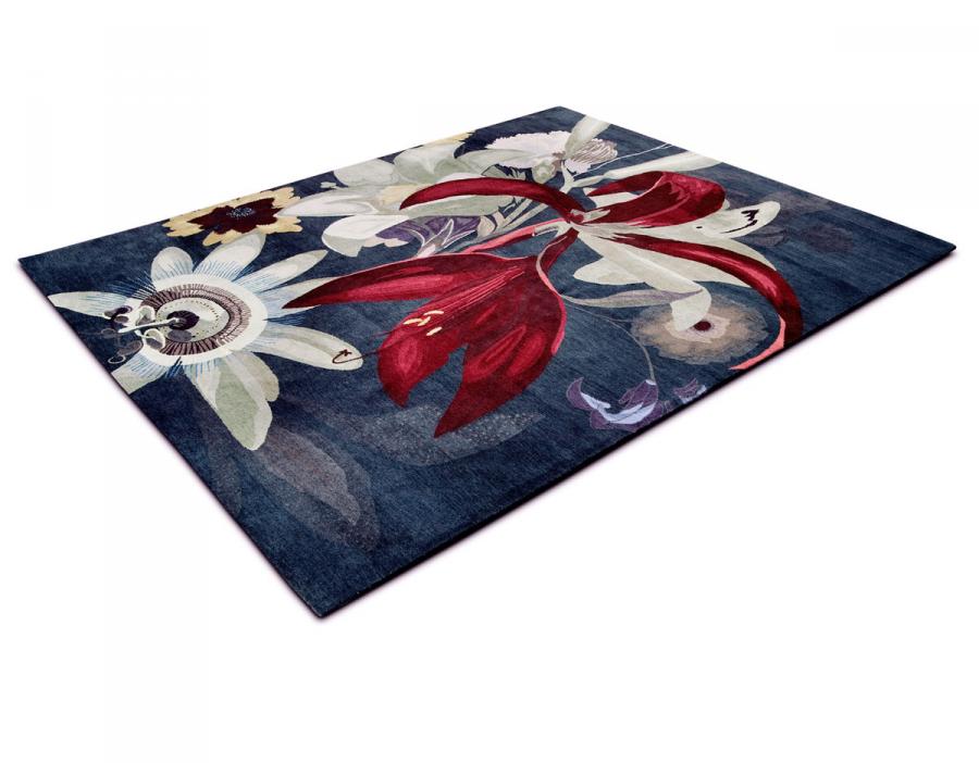 新中式红色大花朵图案地毯贴图-高端定制