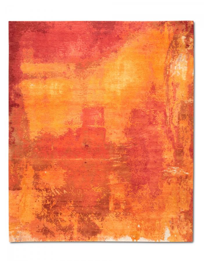 新中式橙红色抽象图案地毯贴图-高端定制