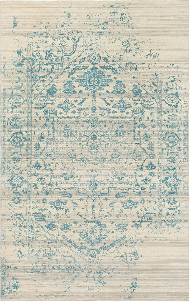 美式风格蓝色波西米亚花纹图案地毯贴图-高端定制