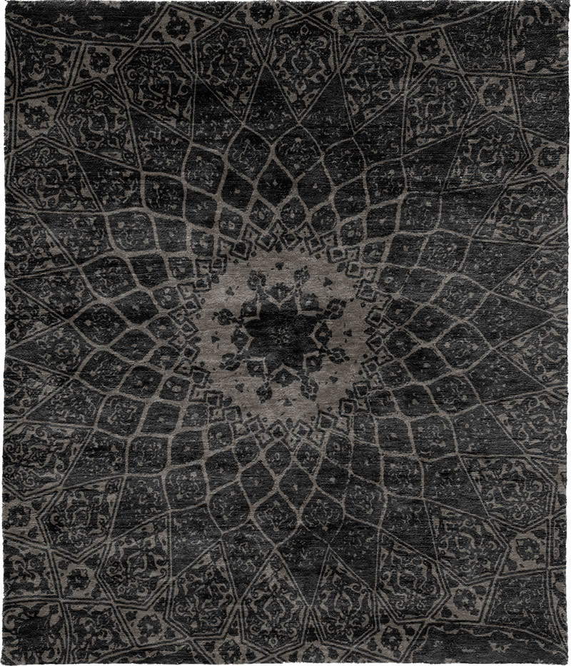 美式风格黑色复古花纹图案地毯贴图-高端定制